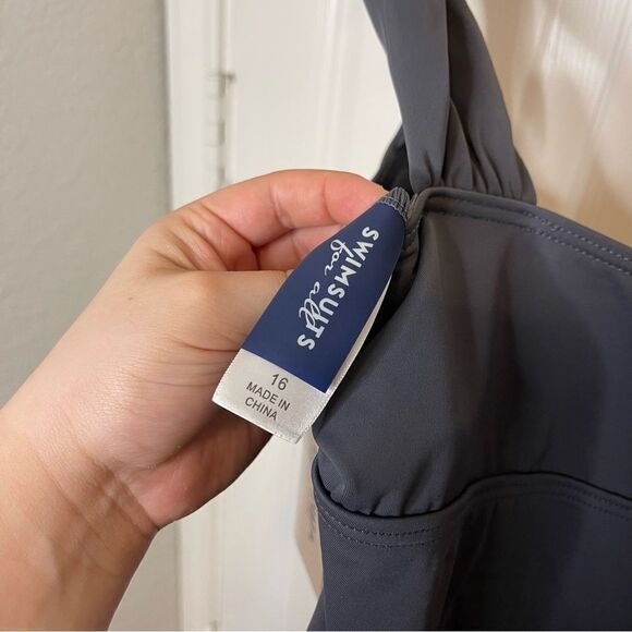 BNWT Swimsuits For All Heather Grey Padded One Piece Swimsuit Sz 16 Beach Cruise - Picture 6 of 8